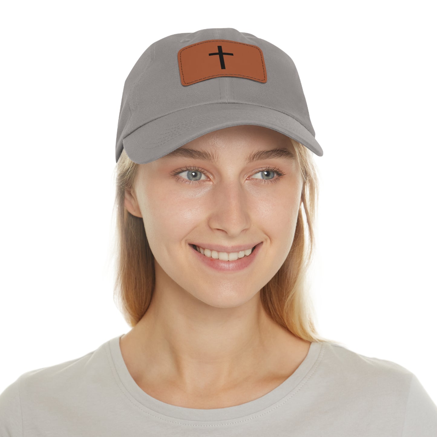 Stylish Dad Hat with Leather Cross Patch, Casual Cap, Unisex Headwear, Gift for Dad, Faith-Based Accessory, Outdoor Hat