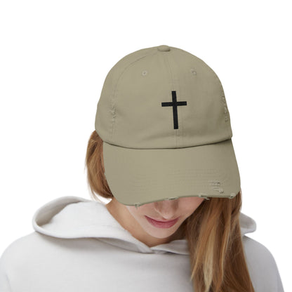 Unisex Distressed Cap with Cross Design, Casual Hat, Vintage Style Cap, Religious Gift, Everyday Wear, Christian Accessories