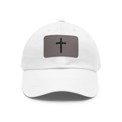 Stylish Dad Hat with Leather Cross Patch, Casual Cap, Unisex Headwear, Gift for Dad, Faith-Based Accessory, Outdoor Hat