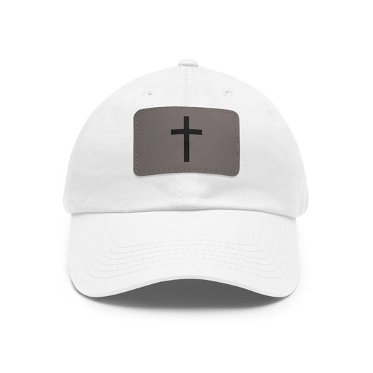 Stylish Dad Hat with Leather Cross Patch, Casual Cap, Unisex Headwear, Gift for Dad, Faith-Based Accessory, Outdoor Hat