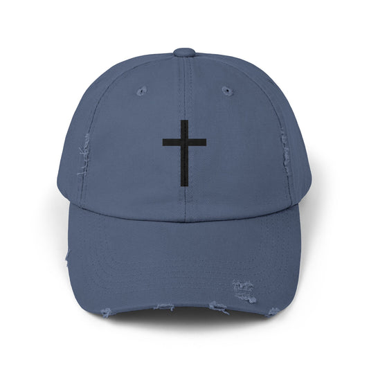 Unisex Distressed Cap with Cross Design, Casual Hat, Vintage Style Cap, Religious Gift, Everyday Wear, Christian Accessories