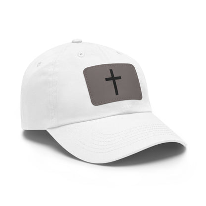 Stylish Dad Hat with Leather Cross Patch, Casual Cap, Unisex Headwear, Gift for Dad, Faith-Based Accessory, Outdoor Hat
